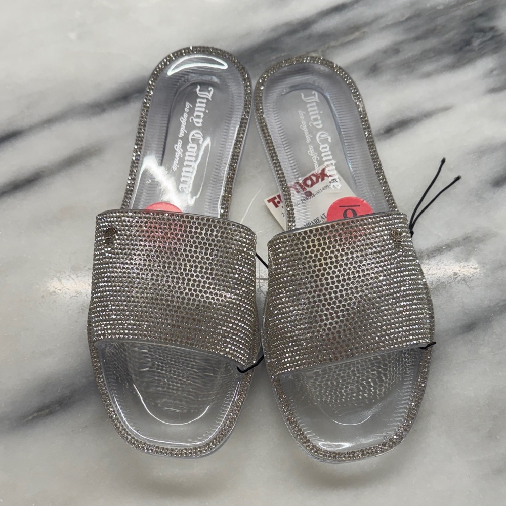 NWT Juicy Couture Glittering Silver Sandals